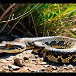 A majestic African Rock Python, perfectly camouflaged amidst the rugged, sun-drenched rocky terrain and sparse vegetation of an ancient African savanna. The snake's intricate scales display natural, earthy patterns that blend seamlessly with its environment. Its powerful body is coiled in a natural, waiting pose, hinting at its ambush hunting strategy. The scene emphasizes the python's role as a master of its diverse habitat and its ancient lineage. The lighting is natural and highlights the texture of its skin and the surrounding rocks.
safe for work, appropriate content, fully clothed, family-friendly, perfect anatomy, correct proportions, natural pose, professional wildlife photography, high quality, ultra detail.