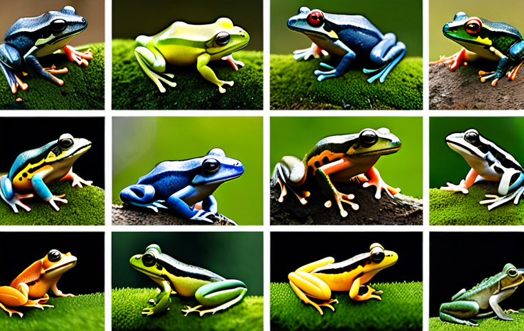 Amphibian Diversity**

"A vibrant collage showcasing various amphibian species (frogs, salamanders, newts) in their natural habitats; fully clothed, safe for work, appropriate content; perfect anatomy, correct proportions, natural poses; professional wildlife photography, high quality, vibrant colors, family-friendly."

**