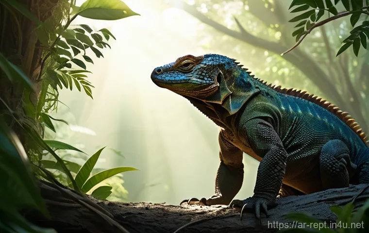 왕도마뱀 서식지 보호 프로젝트 - **Prompt:** A majestic and powerful Komodo dragon, approximately 3 meters (10 feet) long, stands con...