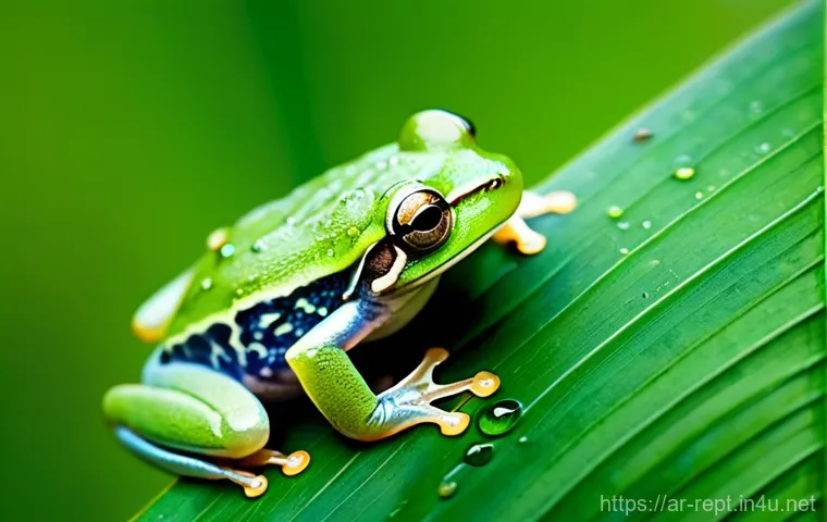 개구리 울음소리로 종 식별하기 - A vibrant, detailed illustration of a robust Green Frog (Pelophylax ridibundus) at night. The frog i...