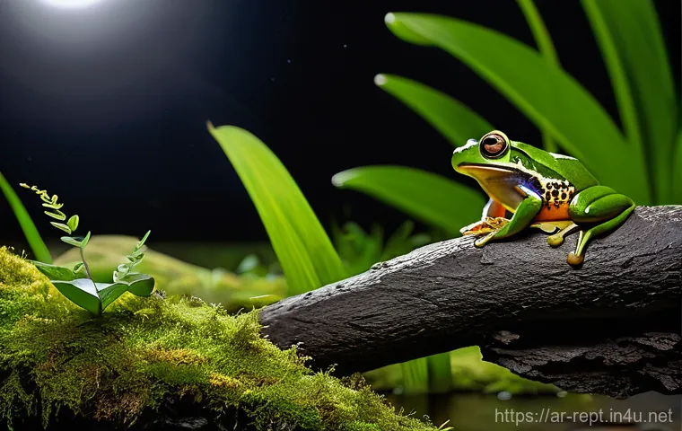 개구리 울음소리로 종 식별하기 - A close-up, ethereal photograph of a small, delicate Tree Frog (Hyla arborea) clinging to a dew-kiss...