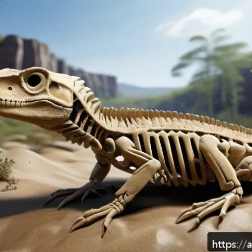고대 파충류 화석 발견 이야기 - A highly detailed 3D-rendered image of a newly discovered ancient reptile fossil embedded in sedimen...