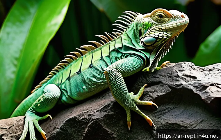 이구아나와 도마뱀의 교배 가능성 - A detailed naturalistic scene showing an iguana and various lizard species in their distinct habitat...